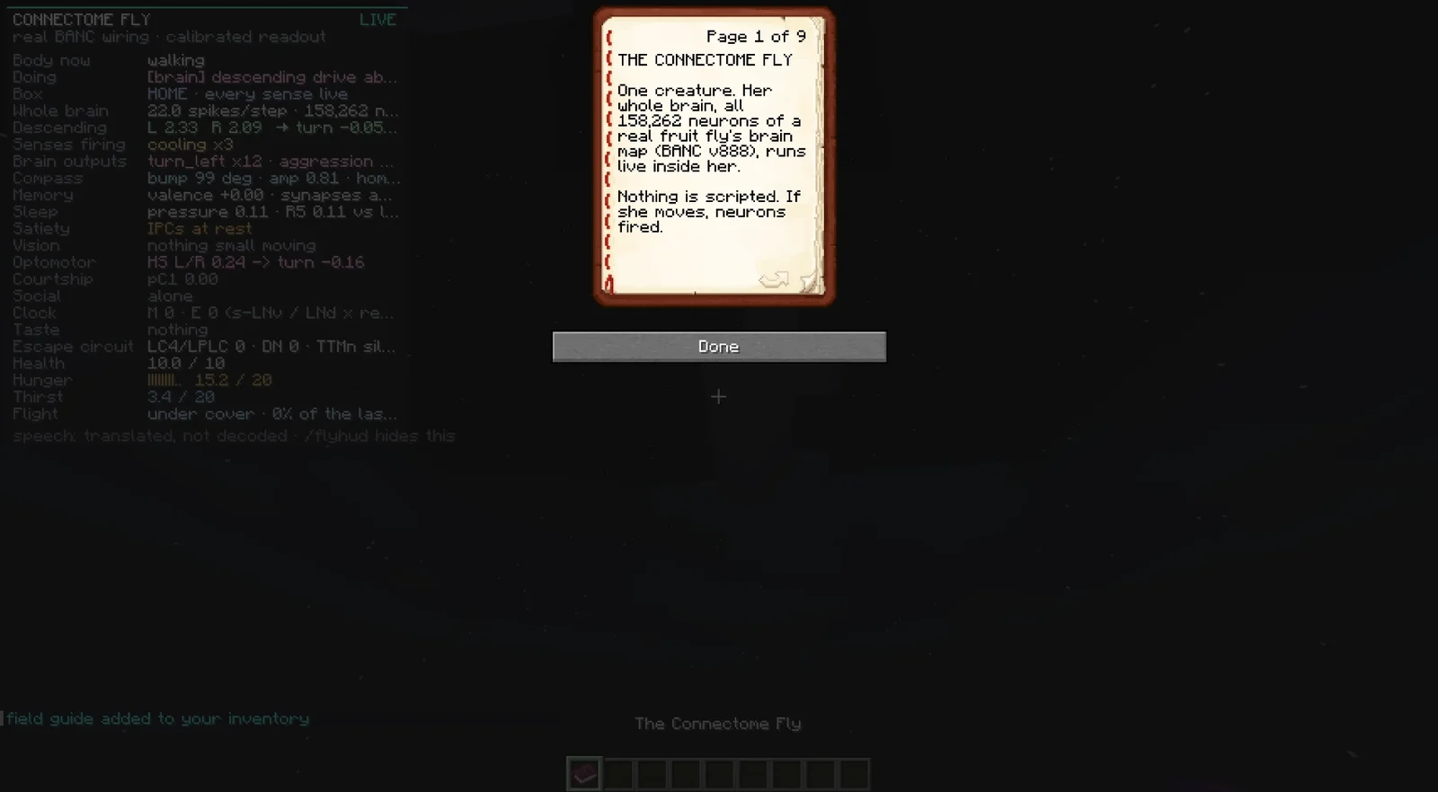 The in-game field guide book